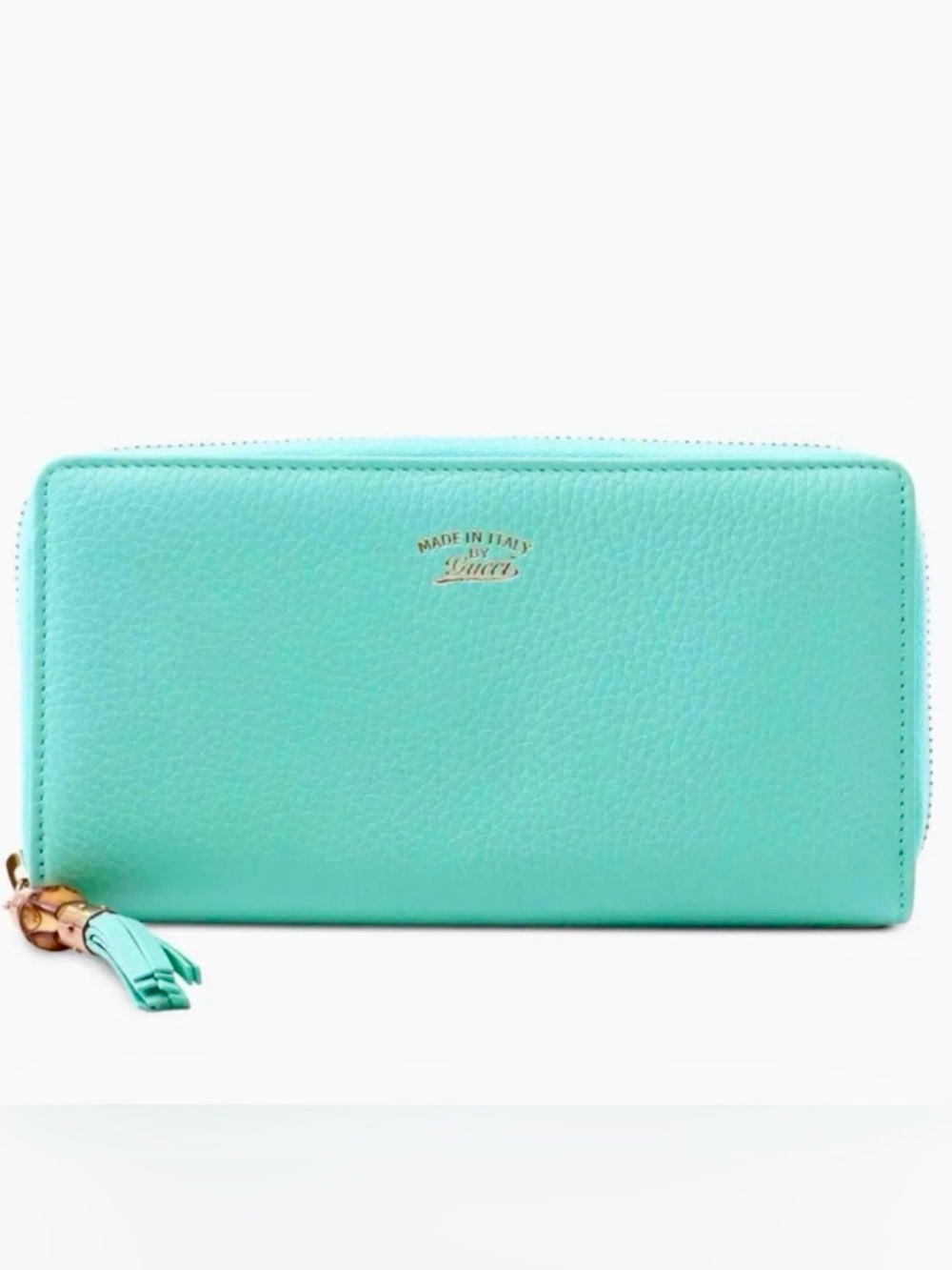 Gucci Bamboo Tiffany Blue Leather Zip-Around Long Wallet Clutch